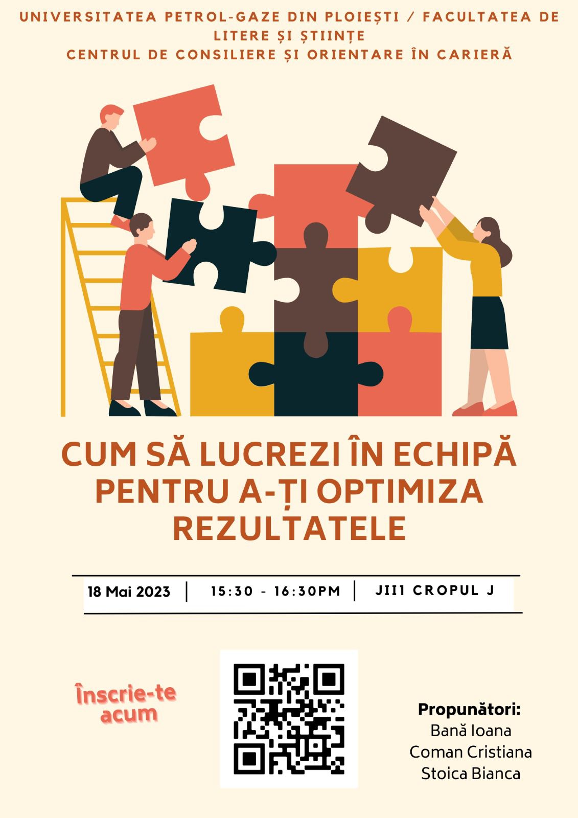 Atelier de lucru - "Cum să lucrezi în echipă pentru a-ți optimiza rezultatele"